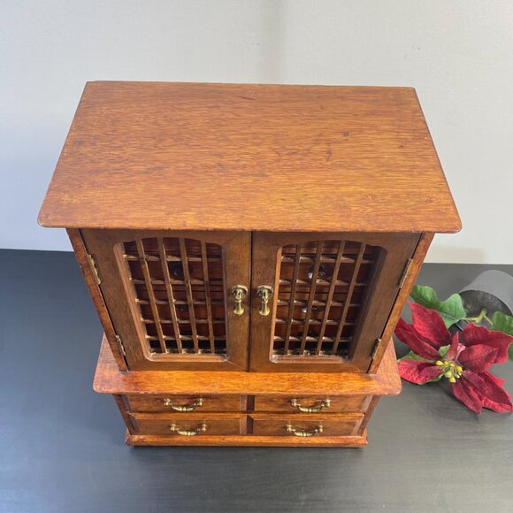 Vintage Wood Jewelry Box, 10 Drawers, Miniature Hutch Display Storage, Spice Cab - Picture 4 of 10